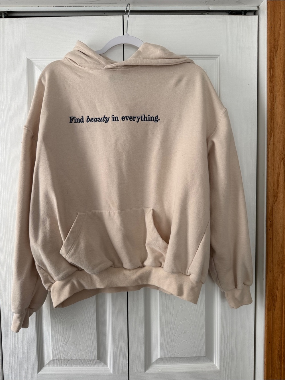 LONELY GHOST Beige Hoodie with Navy Text
